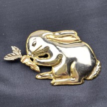 Mixed Metal Brass Copper 3&quot; Bunny Carrot Pendant Brooch Pin SJ Mexico Vintage - £18.36 GBP