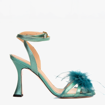 The Siena Turquoise Leather Ankle Strap Plumed Women Sandal Final Sale! image 9