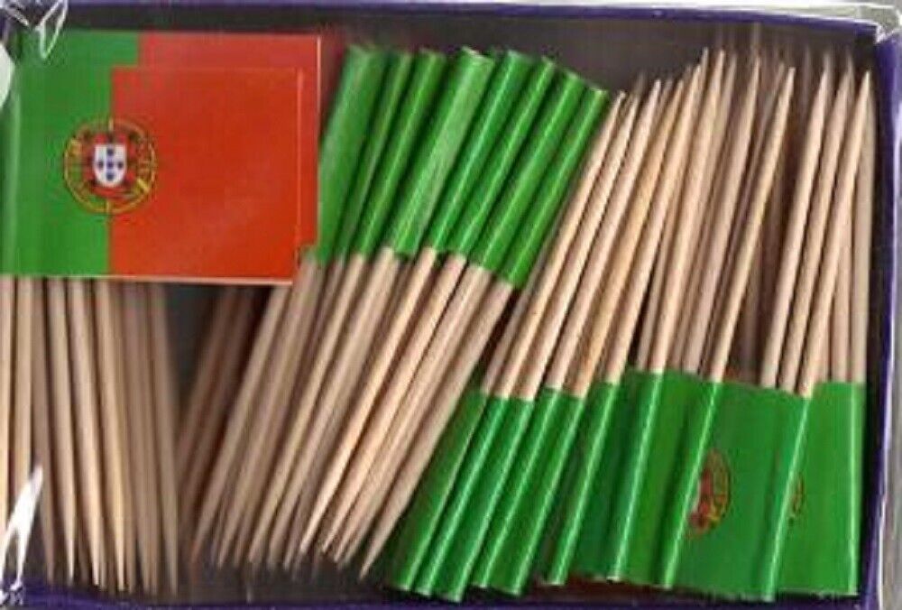 Box of 100 Portugal Toothpick Flags, 100 Mini Portuguese Flag Cupcake Picks - $7.90