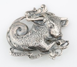 Argento Sterling Toro Spilla Da Guglielmo Cini Zodiac Toro Astrologia Pin Retro - £128.04 GBP