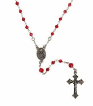 IMMACULATE HEART OF MARY CRUCIFIX ROSARY RED GLASS BEADS IN LEAD FREE PE... - £23.17 GBP