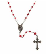 IMMACULATE HEART OF MARY CRUCIFIX ROSARY RED GLASS BEADS IN LEAD FREE PE... - £22.79 GBP