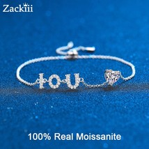 1CT Heart Moissanite Diamond Tennis Bracelet For Women I Love U Charms Bracelet  - £55.95 GBP