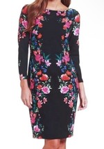 $138 Sz 6 Eliza J Floral Sheath Dress Medium Black Pink Crepe Structured Lined - £62.35 GBP