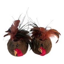 Vintage Fuzzy Turkey Taper Candle Holders Set of 2 Autumn Thanksgiving Decor - $25.20