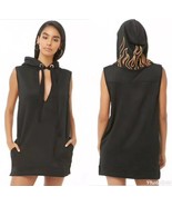 Black Sleeveless Hoodie Dress Embroidered Flames Hooded Longline Pullove... - £11.13 GBP