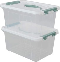Set Of 2 Gloreen 6 Quart Clear Storage Bins With Lids And Green, Multipurpose. - £25.06 GBP