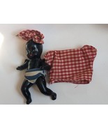 Vintage African American Ceramic Bisque Jointed Doll 5 inches Plaid Shirt - £42.29 GBP