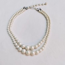 Vintage Double Strand Graduated Faux Pearl Bead Collar Necklace Japan - £16.04 GBP