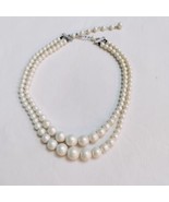 Vintage Double Strand Graduated Faux Pearl Bead Collar Necklace Japan - £16.04 GBP