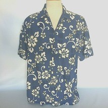 Aloha Republic Men&#39;s Aloha Hawaiian 2XL Shirt Blue White Gold Floral - £13.83 GBP