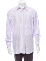 Burberry London Men&#39;s Dress Shirt 16 R White &amp; Purple Stripes French Cuffs LS - £35.61 GBP