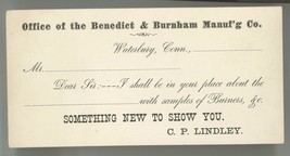 Benedict Burnham Waterbury CT Lindley Victorian business trade card bras... - €12,24 EUR