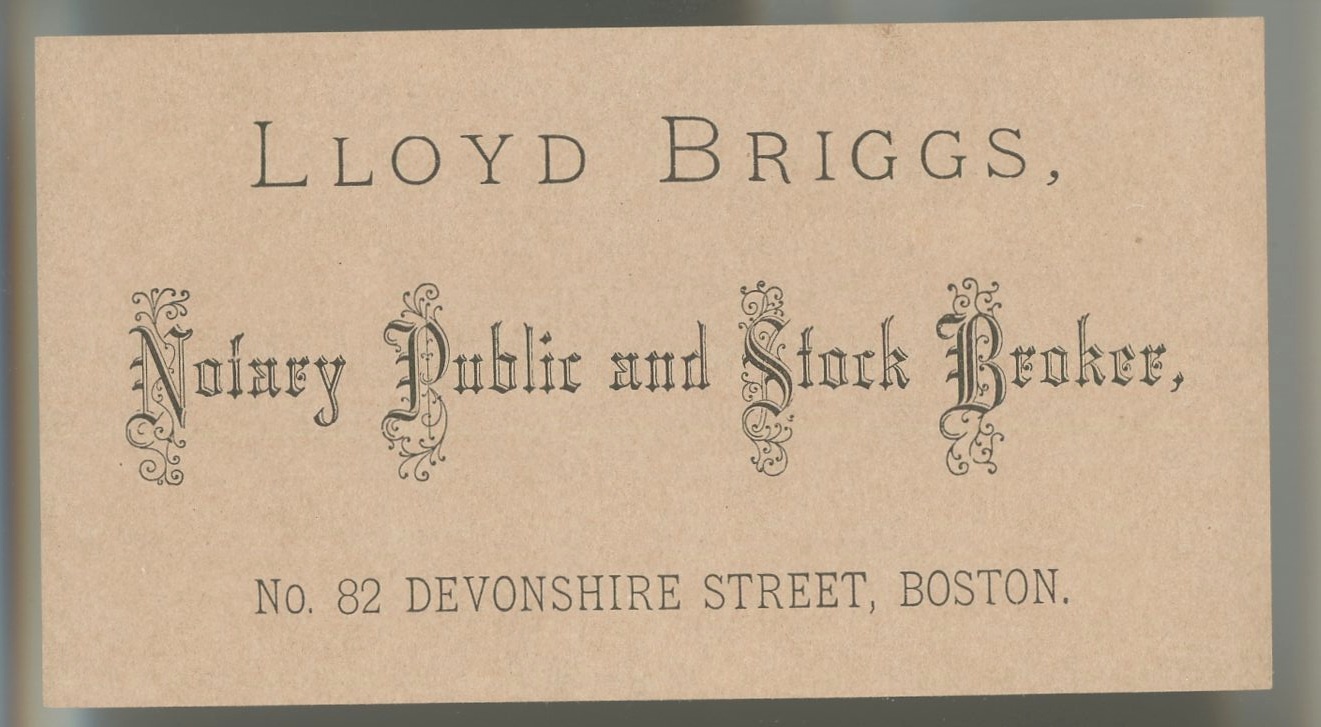 Lloyd Briggs Boston Victorian business trade card Notary Public &amp; Stock ... - $14.00