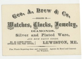 Drew Lewiston Maine Victorian business trade card watches clocks jewelry... - £14.38 GBP
