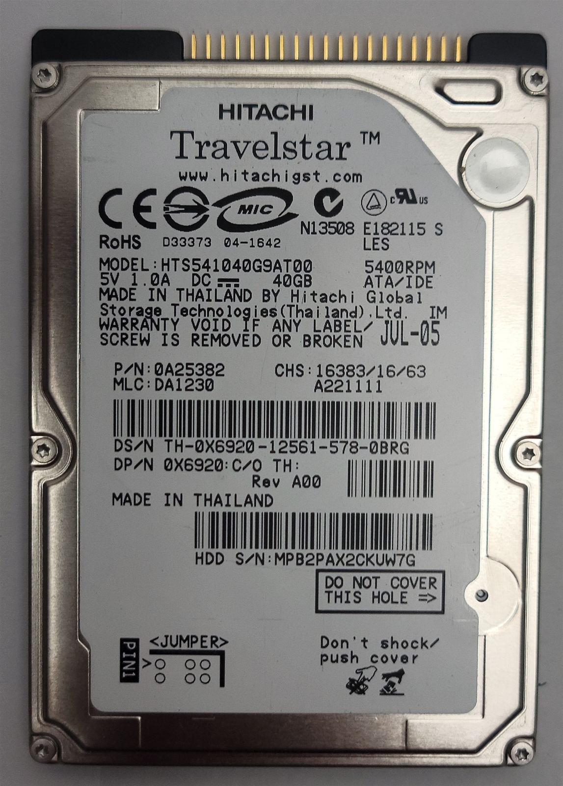 Hitachi HTS541040G9AT00 , 2.5&quot; HDD , 40 GB, 44-Pin IDE/PATA , tested w/ ... - $19.57