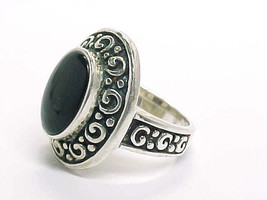 Black Onyx Vintage Ring In Sterling Silver   Size 7   Designer Signed - £59.95 GBP