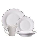 48 Piece Fine Porcelain China Platinum Banded  White Dinnerware Set Serv... - £400.17 GBP