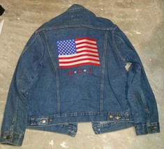 Top Line Jean Jacket American Flag USA Embroidered Back Large Used - £19.71 GBP