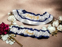 USN Navy Custom Embroidered Wedding Bridal Garters Set Personalized Coas... - £25.55 GBP