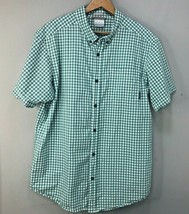 Columbia Men White Green Check Shirt S/S Button Front Size Large Reg Fit - £12.49 GBP