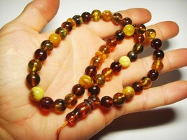 Amber Prayer Beads Islamic rosary Genuine Baltic Amber Tasbih Misbaha pressed - £76.31 GBP