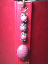 Mini Bookmark Antique Bronze Tone Dangling Large &amp; Small Mauve Crackle Beads - £8.69 GBP