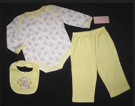 Girls 6 9 Months   Mon Petit  Hip Hop Bunny Yellow Bodyshirt, Pants &amp; Bib Set - £12.74 GBP