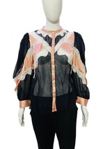 LoveShackFancy Women Floral Crochet Embroidered Silk Blouse Shirt Tunic ... - £107.49 GBP