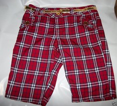 Disney Jonas Brothers Girl Clothes Size 12 Ox Blood Bermuda Shorts Red Gold Belt - $14.24