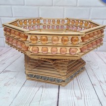 VTG Tramp Art Basket Bowl  Popsicle Sticks Marbles Handcrafted 10.5” X 6... - $22.45