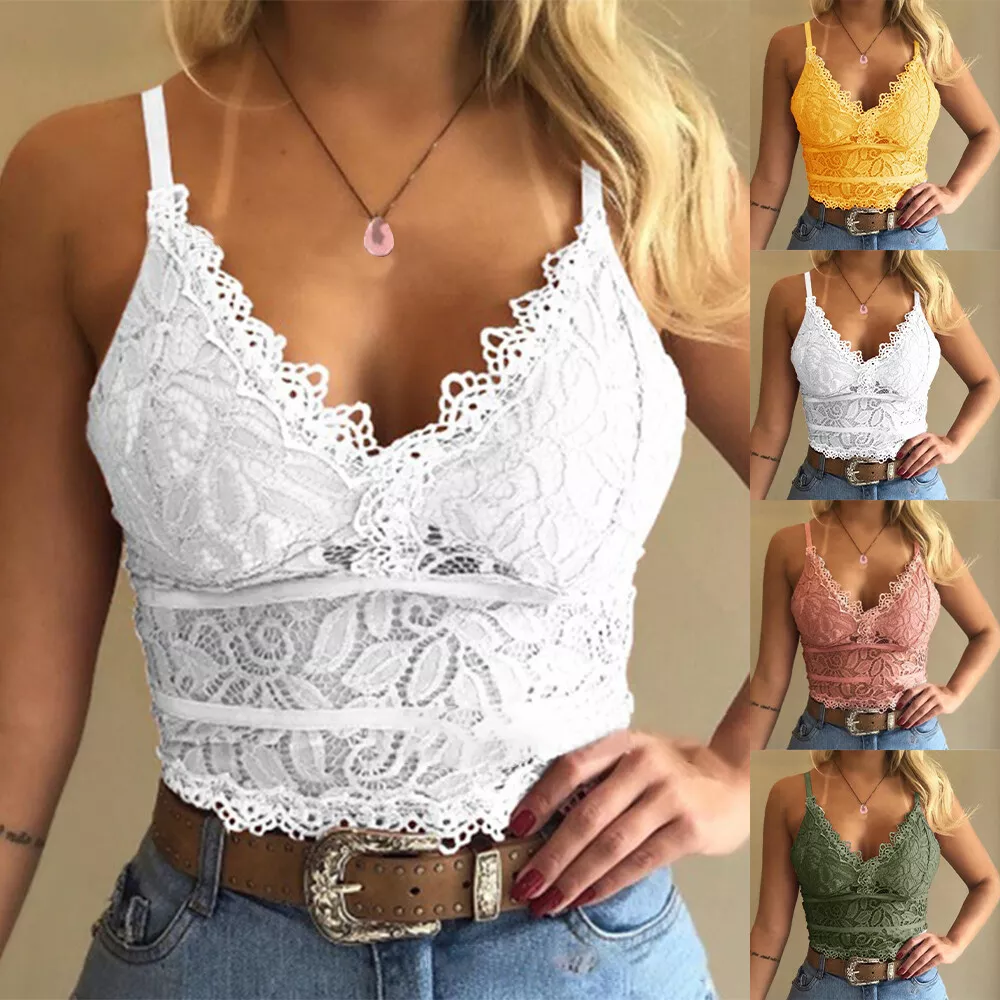 Sexy Womens V Neck Lace Bustier Bralette Bralet Bra Crop Tops Cami Vest ... - £11.17 GBP