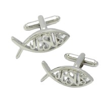 Jesus Fish Cufflinks Born Again Christian Ichthys Ichthus Religious Symbol New - $11.95