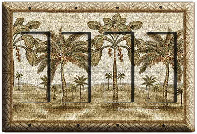 EXOTIC FLORIDA PALM TREES QUAD QUADRO GFI DECORA LIGHT SWITCH COVER WALL PLATE