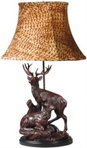 Sculpture Table Lamp Elk Mates Mountain Hand Painted Feather Fabric OK Casting - £738.17 GBP