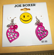 Joe Boxer Girl Fashion Pink Sparkle Heart Dangle Earring Jewelry Accessory Pair - £4.54 GBP
