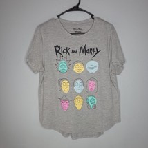 Rick and Morty Womens Shirt XL Graphic Tee Gray Colorful Stretch Retro - £11.96 GBP