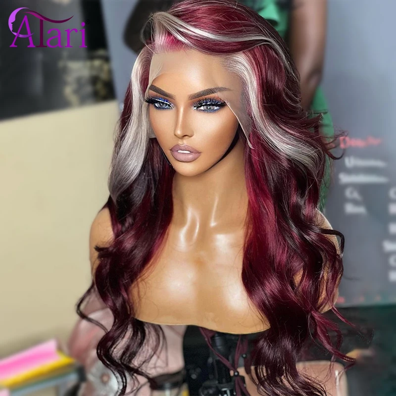 613 Blonde with Burgundy Body Wave Human Hair Wigs Transparent 13x6 13x4 La - £84.87 GBP+