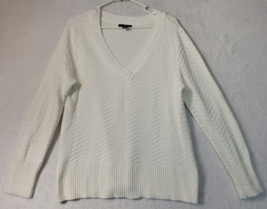 Jason Wu Sweater Womens Size Medium White Knit Cotton Long Raglan Sleeve V Neck - £14.79 GBP