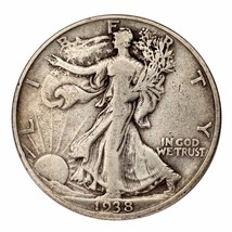 1938-D Plateado Walking Liberty Medio Dólar 50C (Fino, F Estado) - £103.85 GBP