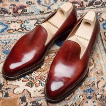 NEW Handmade Men burgundy leather loafers, Men slipons,Men&#39;s loafers shoes,Men s - £113.76 GBP