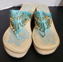 Skechers Women&#39;s Somethin&#39; Else Jaunt Beaded Wedge Thong Size 8 Turquois... - $19.80