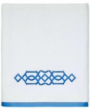 Avanti Geo White Blue Embroidered Bath Towel VHTF 27&quot;x 50&quot; New - $28.91