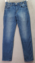 Garage Jeans Juniors Size 5 Blue Denim Flat Front Skinny Leg Mid Rise Raw Hem - £14.46 GBP