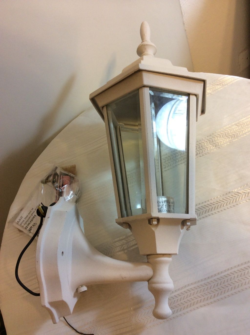 Wall Mount Exterior Lamp,White,Hampton Bay,Beveled Glass,One Bulb Needed - $19.98