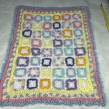 Hand Crocheted Baby Blanket Raised Granny Squares Multi-Pastel Colors 35” x 44” - £20.04 GBP