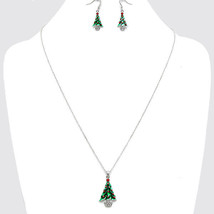 Silver Rhodium Christmas Tree Pendant Necklace Earring Set - £9.47 GBP