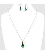Silver Rhodium Christmas Tree Pendant Necklace Earring Set - £9.58 GBP