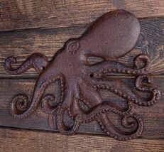 Cast Iron Nautical Marine Deep Sea Octopus Wall Decor Plaque Coastal Oce... - $22.99
