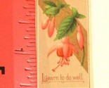 Victorian Trade Card Learn To Do Well Pink Flower Blossoming VTC 5 - £3.87 GBP